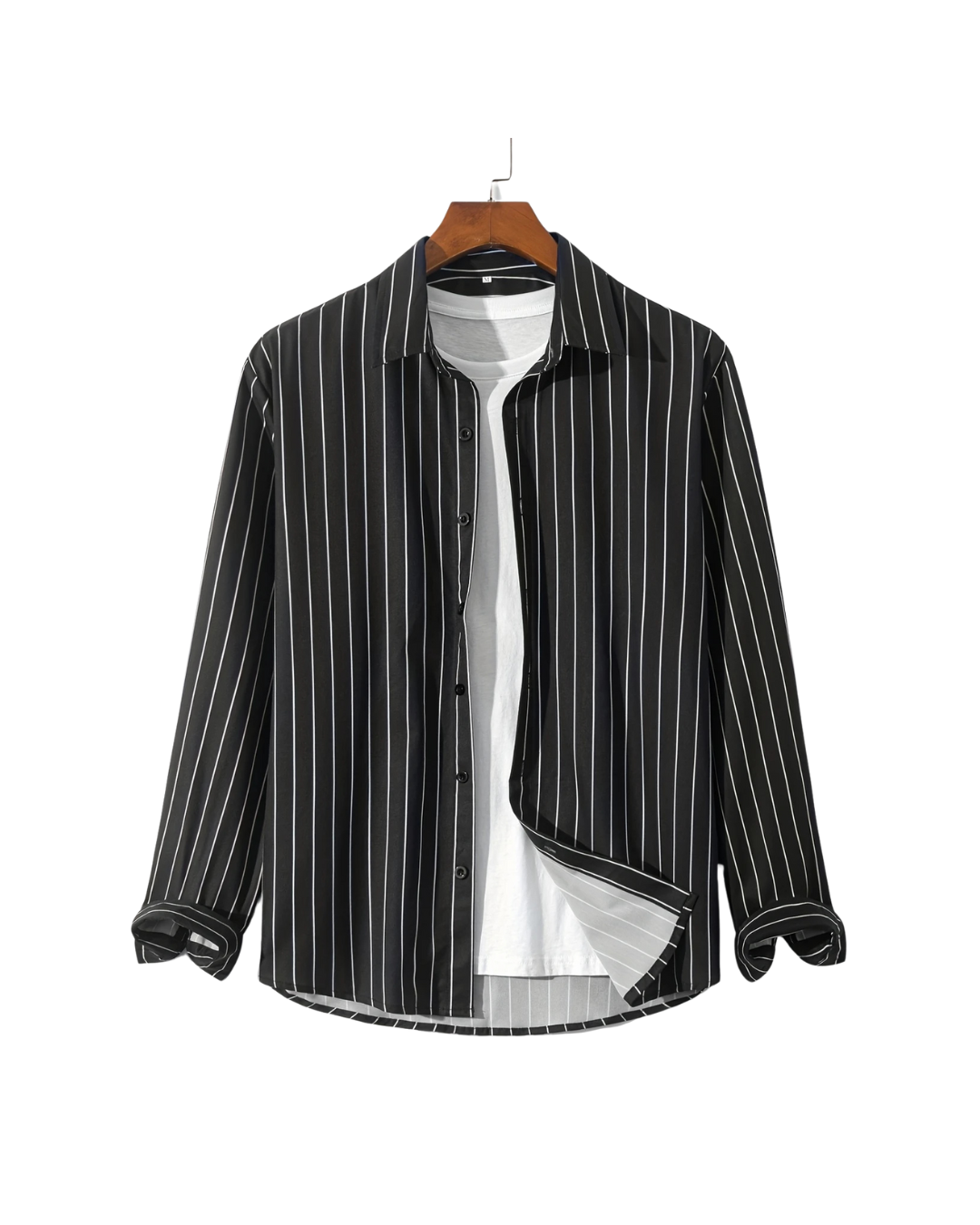 Men's Casual Black Striped Shirt - Long Sleeve Button-Up for Spring/Fall