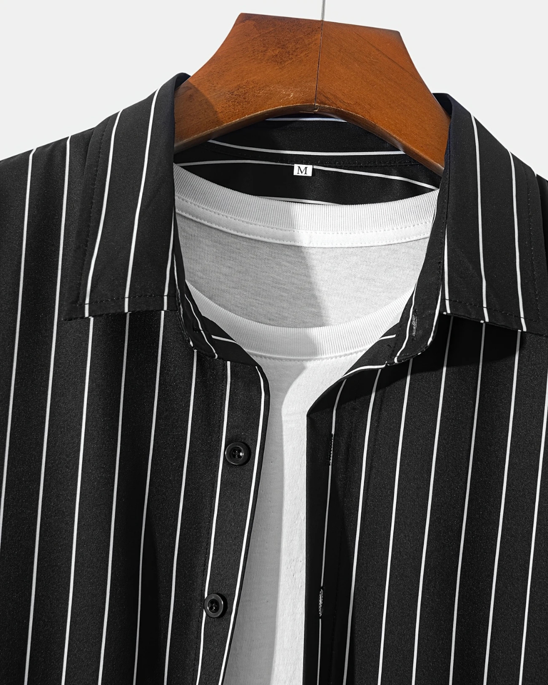 Men's Casual Black Striped Shirt - Long Sleeve Button-Up for Spring/Fall