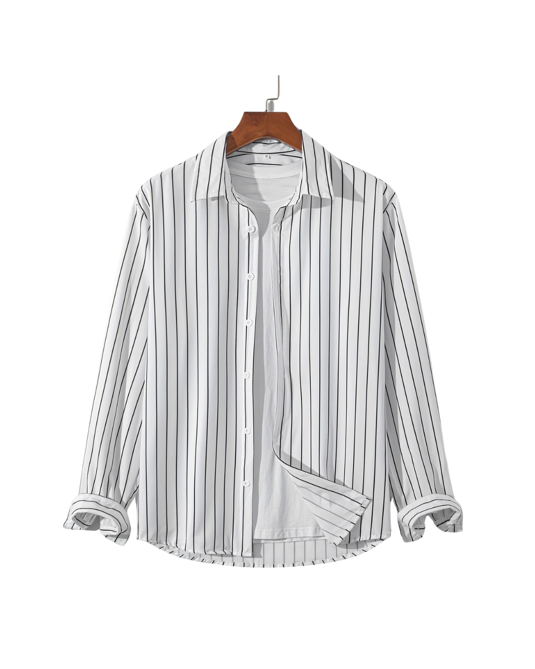 Men's Casual White Striped Shirt - Long Sleeve Button-Up for Spring/Fall