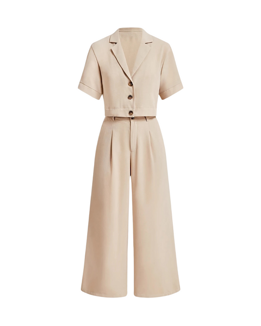 Chic Women's Pantsuit Set – Elegant Lapel Collar Blazer with Matching Pants