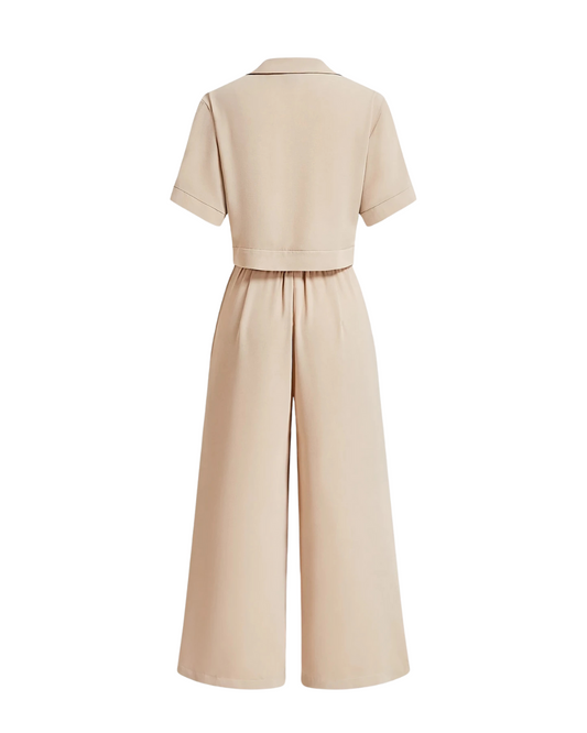 Chic Women's Pantsuit Set – Elegant Lapel Collar Blazer with Matching Pants