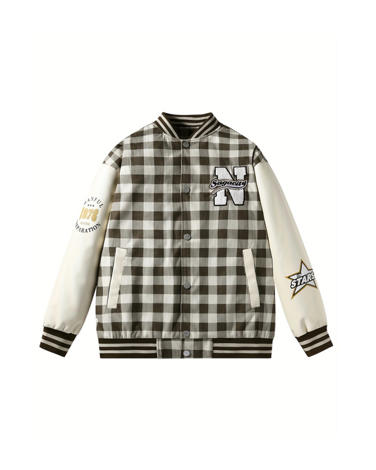 Monochrome Grid Varsity Jacket