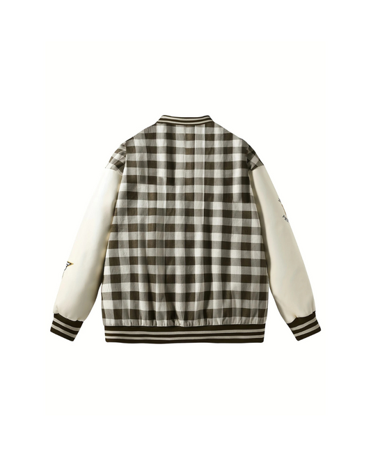 Monochrome Grid Varsity Jacket