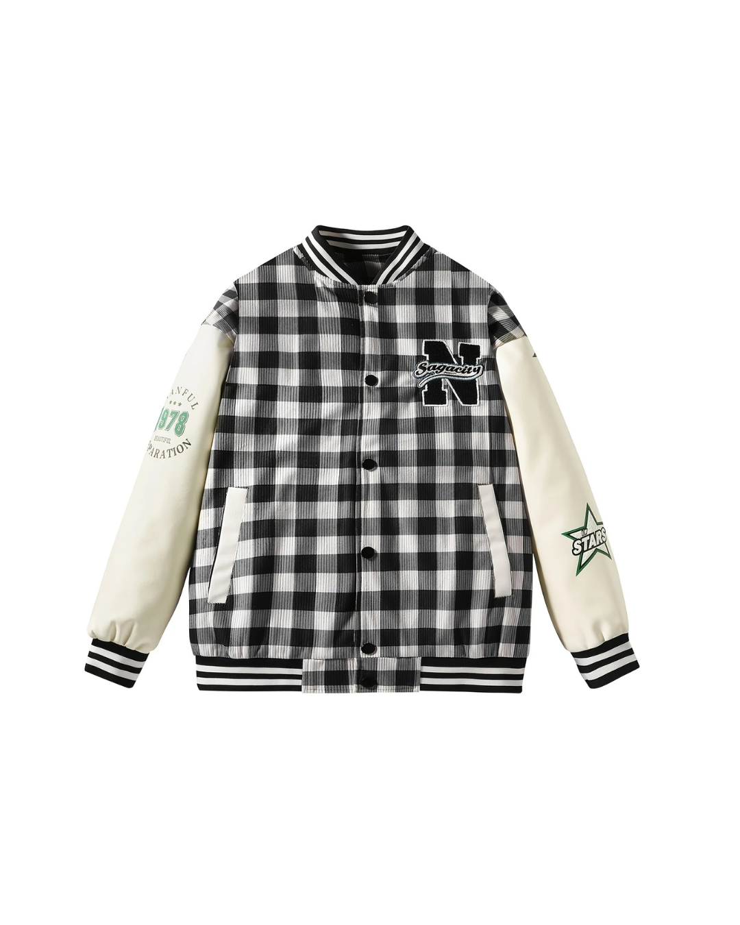 Monochrome Black Grid Varsity Jacket