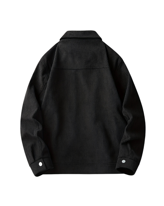 Men's Outdoor Black Jacket — Spring Casual Coat with Corduroy Lapel