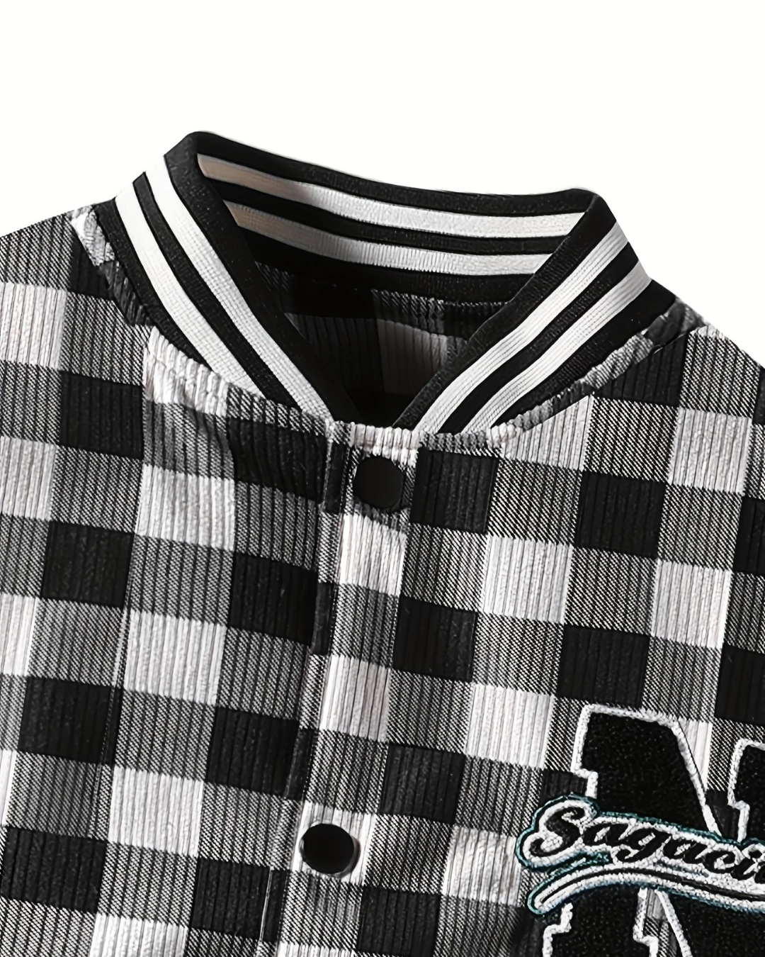 Monochrome Black Grid Varsity Jacket