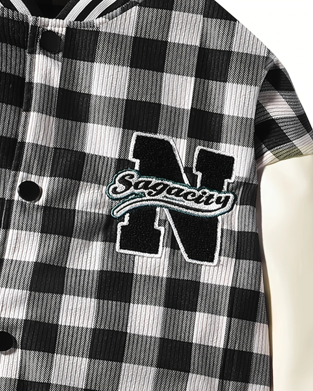 Monochrome Black Grid Varsity Jacket