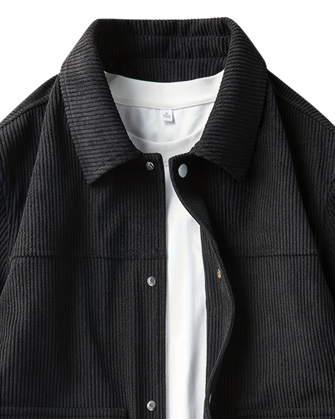 Men's Outdoor Black Jacket — Spring Casual Coat with Corduroy Lapel