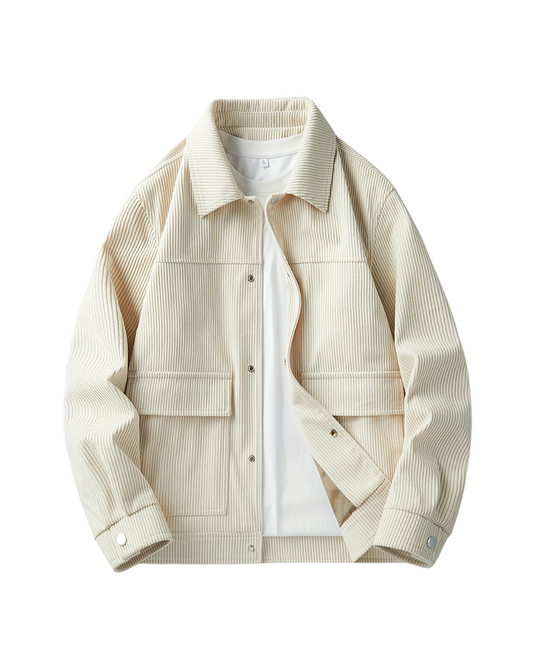 Men's Outdoor White Jacket — Spring Casual Coat with Corduroy Lapel