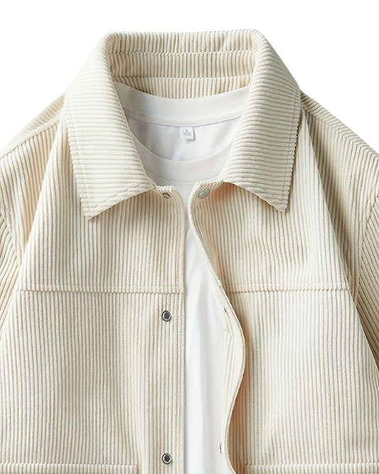 Men's Outdoor White Jacket — Spring Casual Coat with Corduroy Lapel