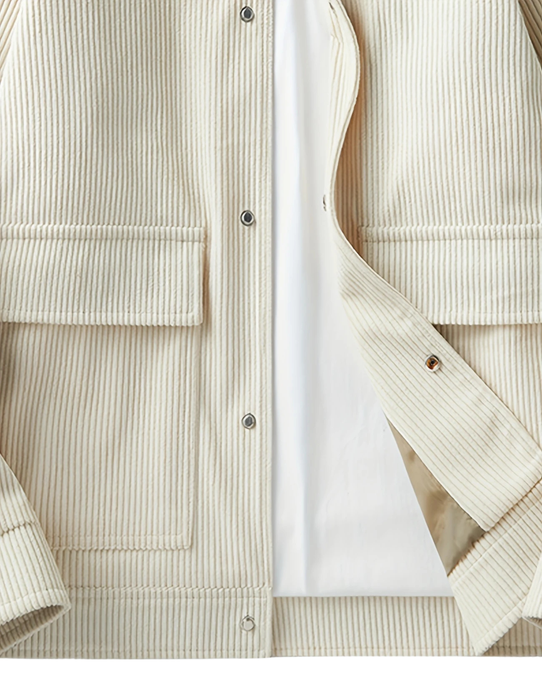 Men's Outdoor White Jacket — Spring Casual Coat with Corduroy Lapel