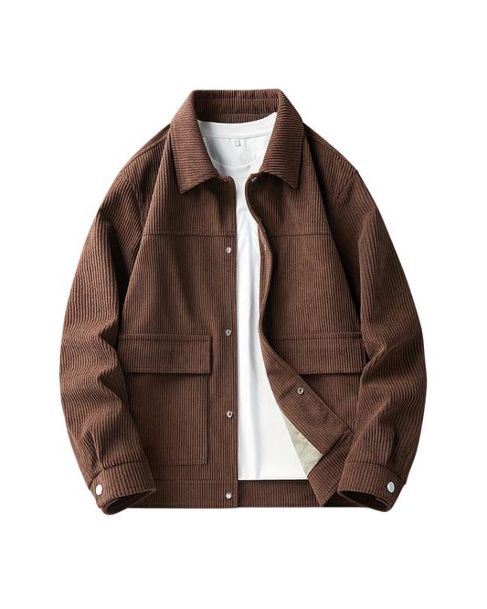 Men's Outdoor Brown Jacket — Spring Casual Coat with Corduroy Lapel
