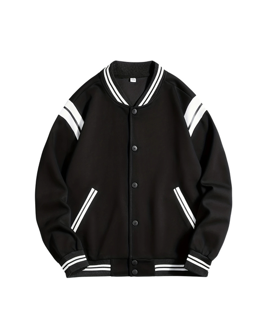 Black Academy Stripe Varsity Jacket