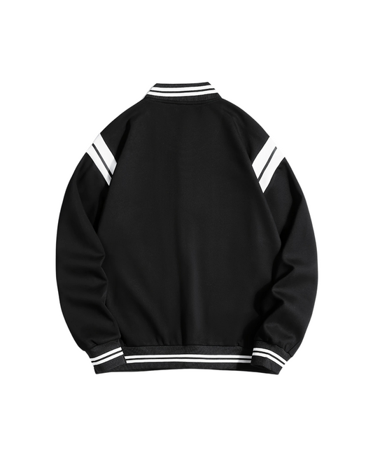 Black Academy Stripe Varsity Jacket