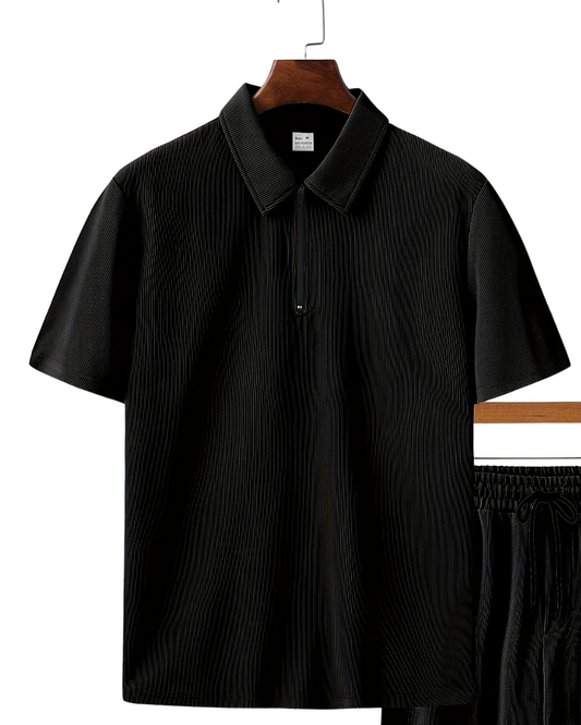 Men's Casual Black Color Suit – Zipper Closure