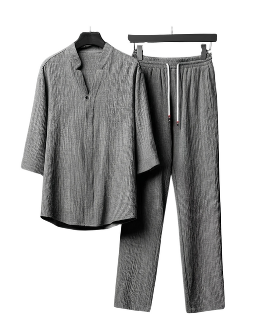 Men's Casual Grey Summer Activewear Set – Crew Neck Top and Matching Bottom