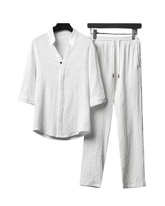 Men's Casual White Summer Activewear Set – Crew Neck Top and Matching Bottom
