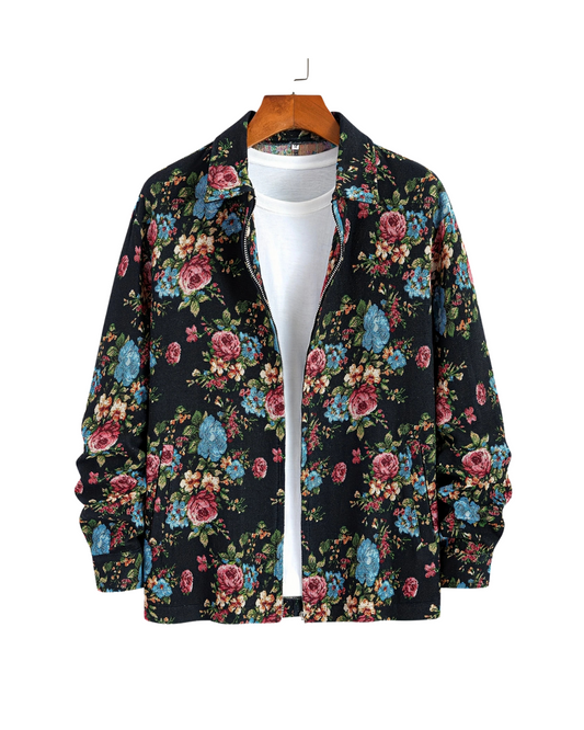 The Black Grove Zip Jacket — Vintage Floral Meets Urban Ease