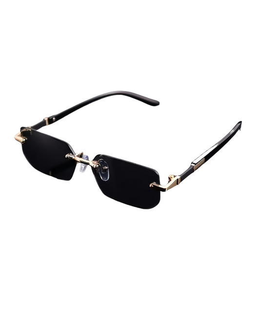 Noir Edge – Rimless Square Sunglasses in Black & Gold